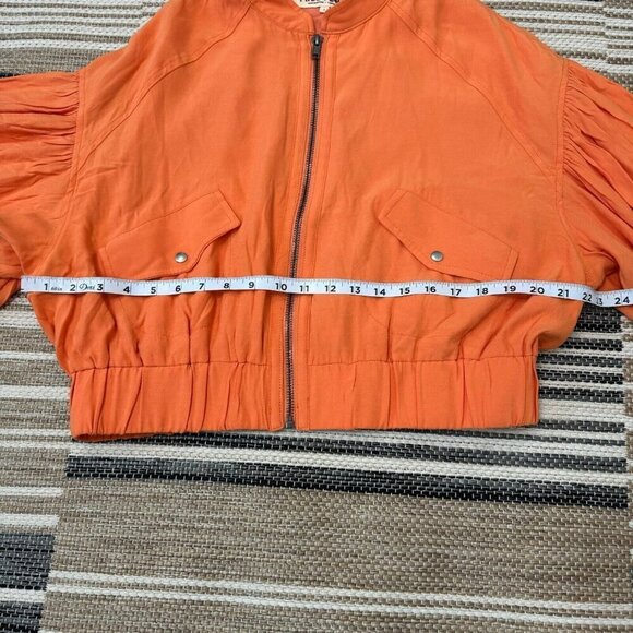 Free People Womens On Pointe Bomber Jacket Zip Front Slouchy Orange Size Small - Picture 13 of 14